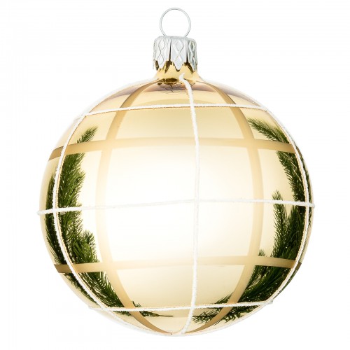 Skleněná vánoční koule károvaná, zlatá, lesklá