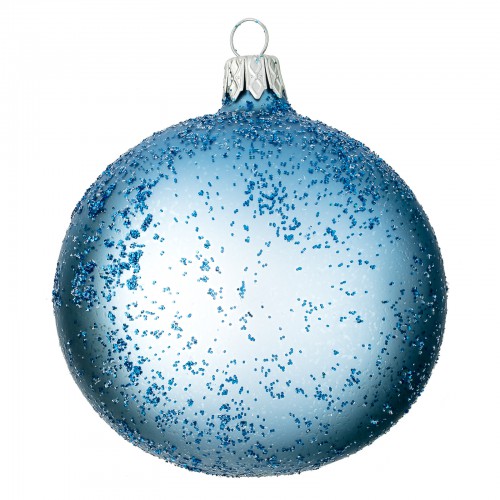 Skleněná vánoční koule s modrým posypem, modrá, matná -...