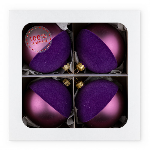 Half lila ball with velvet decoration - 7 cm (4 pcs in pack)