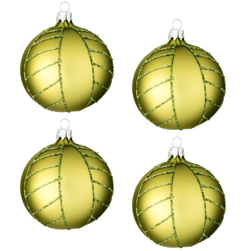 Glass Christmas ball 8cm with leaf motif, green, frosted...