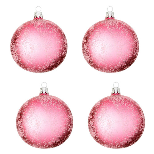 Glass Christmas ball with frost, pink, matt (4pcs in...